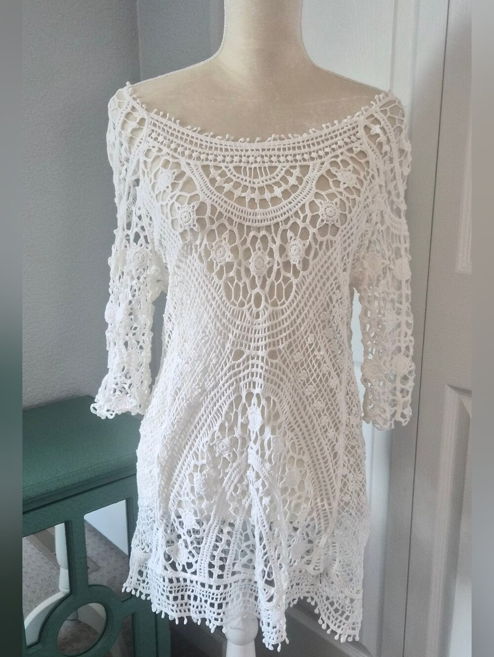Banana Moon White Crochet Swim Cover Up Dress Open Back Size 1 Boho Beach